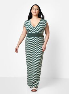RACHIDA KNIT CHEVRON V NECK BODYCON DRESS