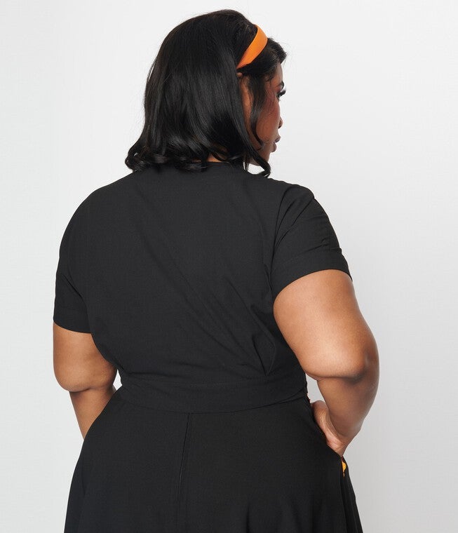 Unique Vintage Black & Pumpkin Button Varsity Crop Cardigan, Black / Black, alternate image number null