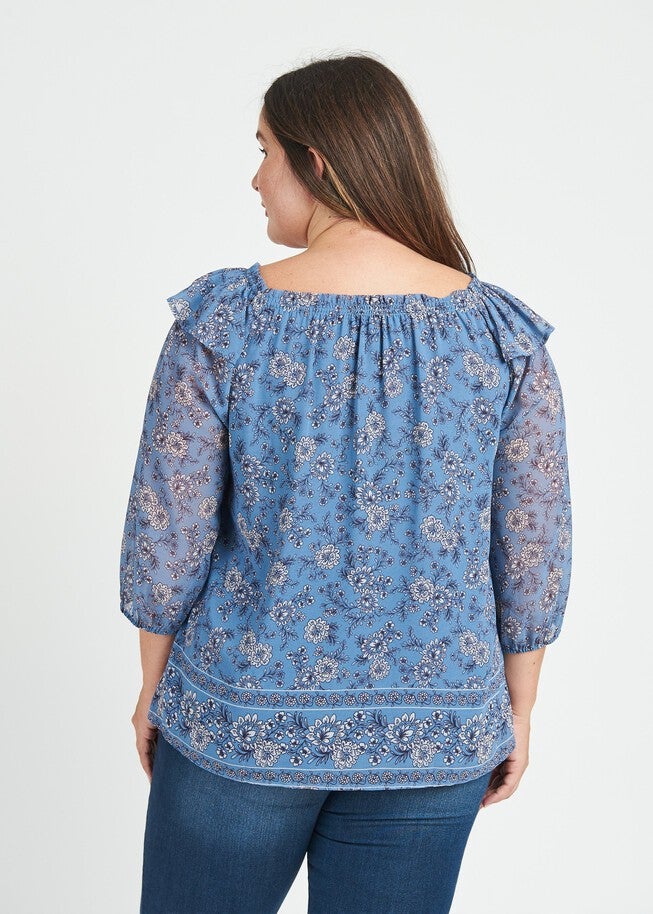 Aila Smocked Top with Ruffles, M409 Blue / Navy, alternate image number null