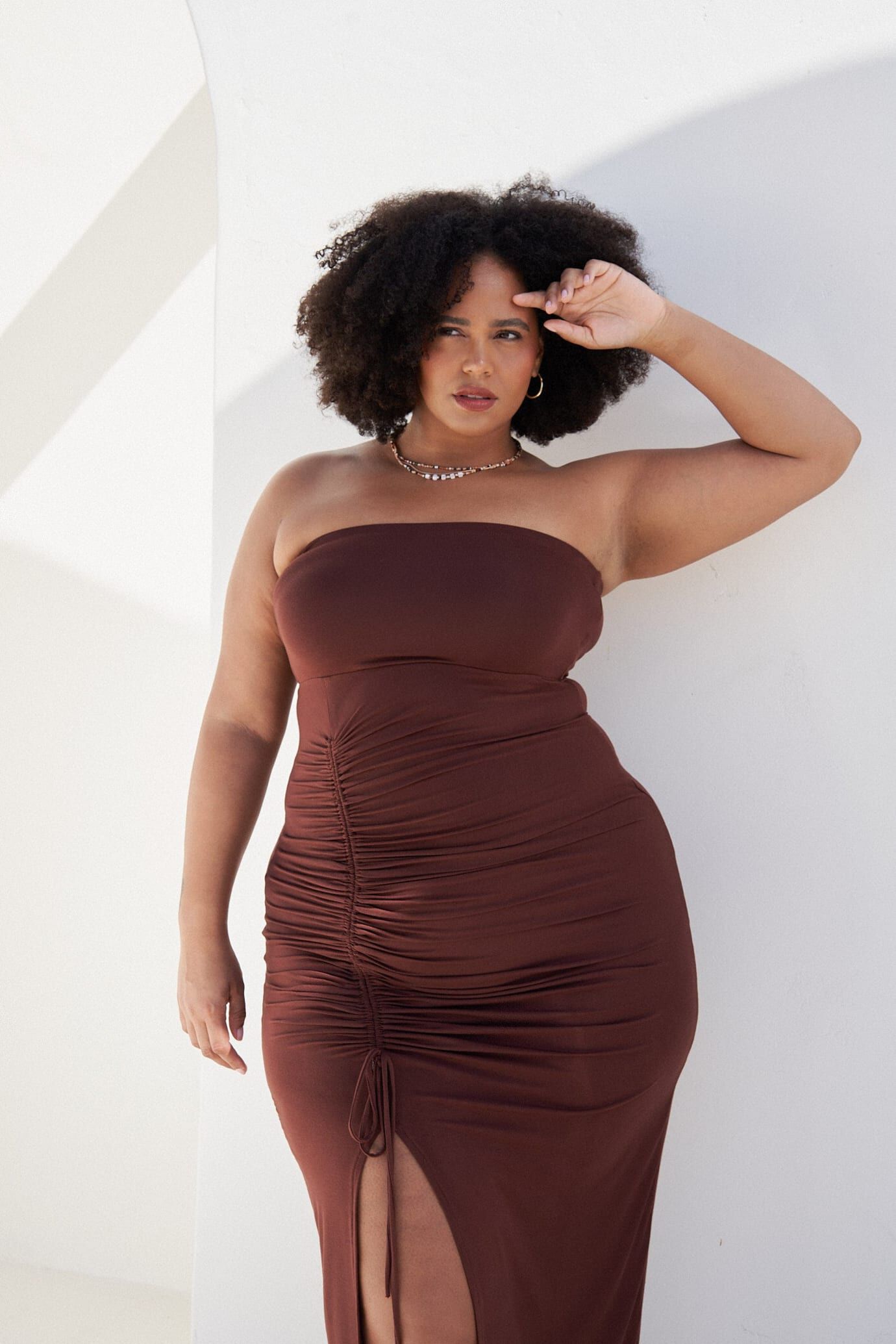 Whitney Ruched Maxi Dress, Chocolate / Brown, alternate image number 2