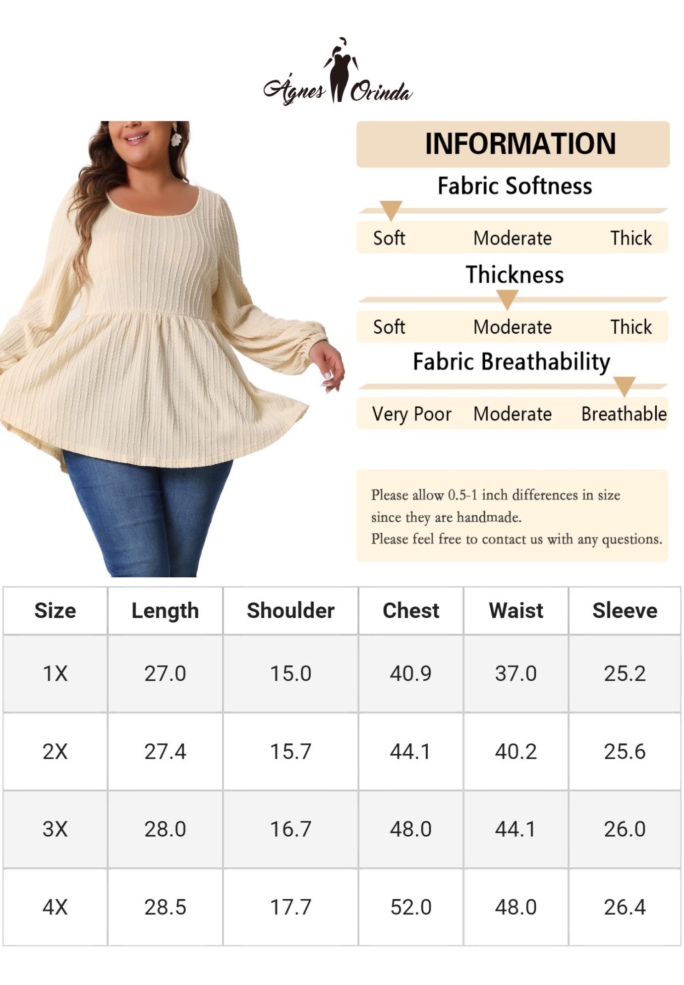 Scoop Neck Long Sleeve Ruffle Hem Peplum Knit Blouse, Beige / Beige, alternate image number 4