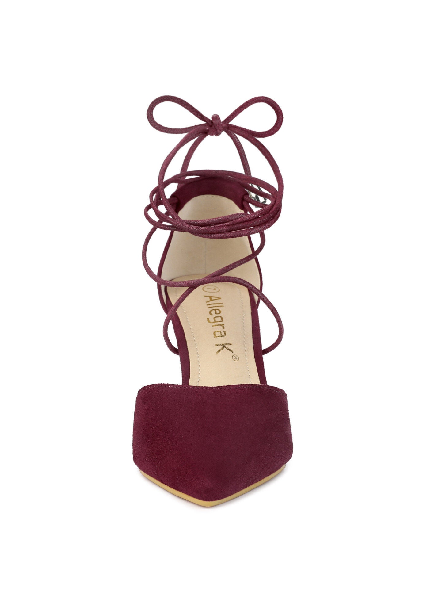 Pointed Toe Lace Up Stiletto Heels Dress Pumps, Burgundy / Burgundy, alternate image number 1