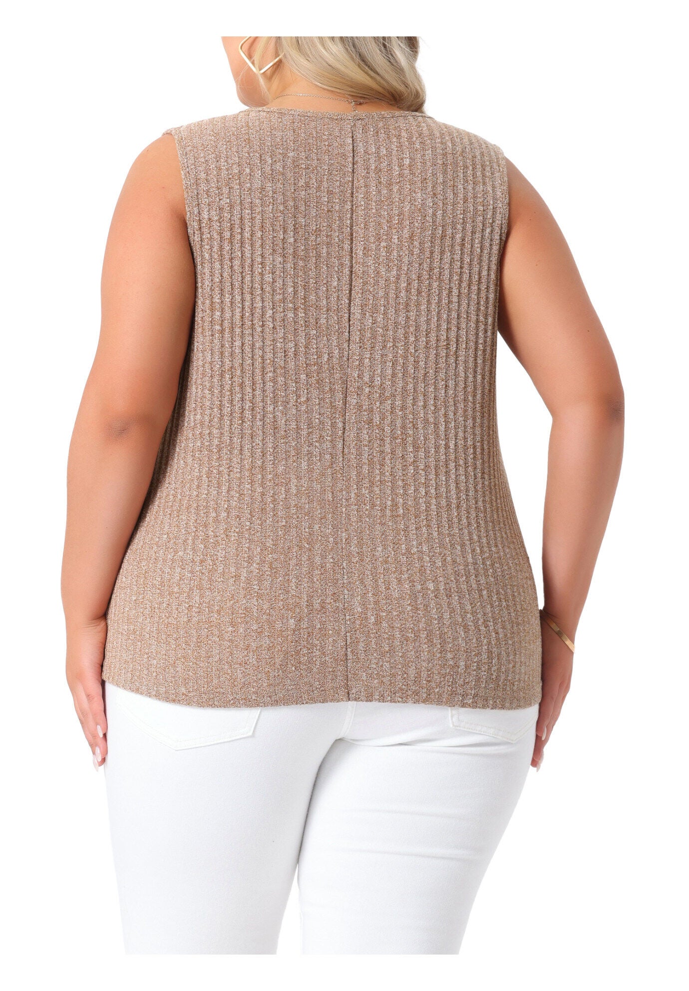 Round Neck Summer Sleeveless Basic Shirt Tank Top, Brown / Brown, alternate image number 3