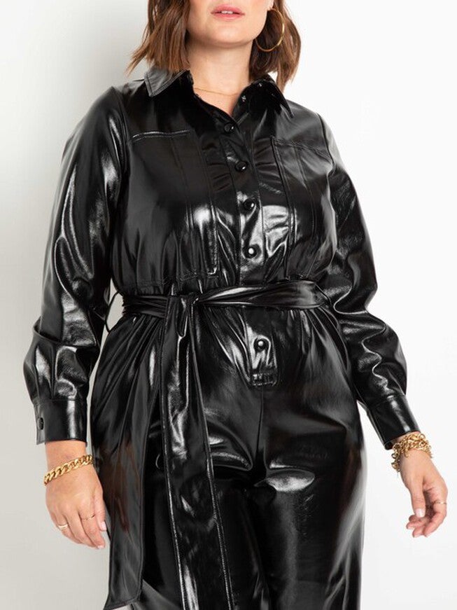 Aviva Patent Faux Leather Jumpsuit, Totally Black / Black, hi-res image number null