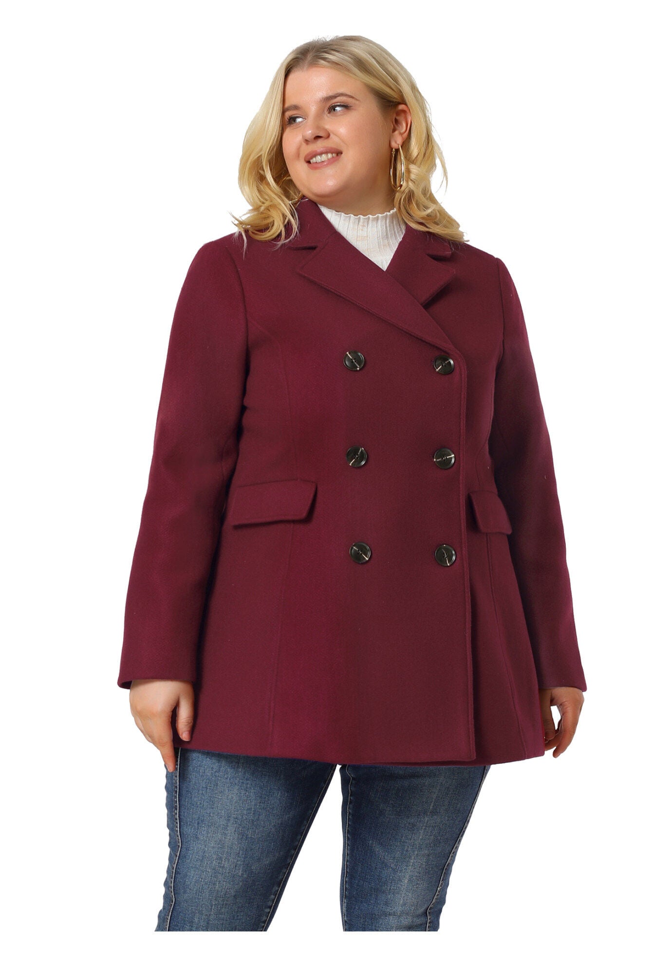 NOTCHED LAPEL DOUBLE BREASTED COAT, Burgundy / Red, alternate image number 2