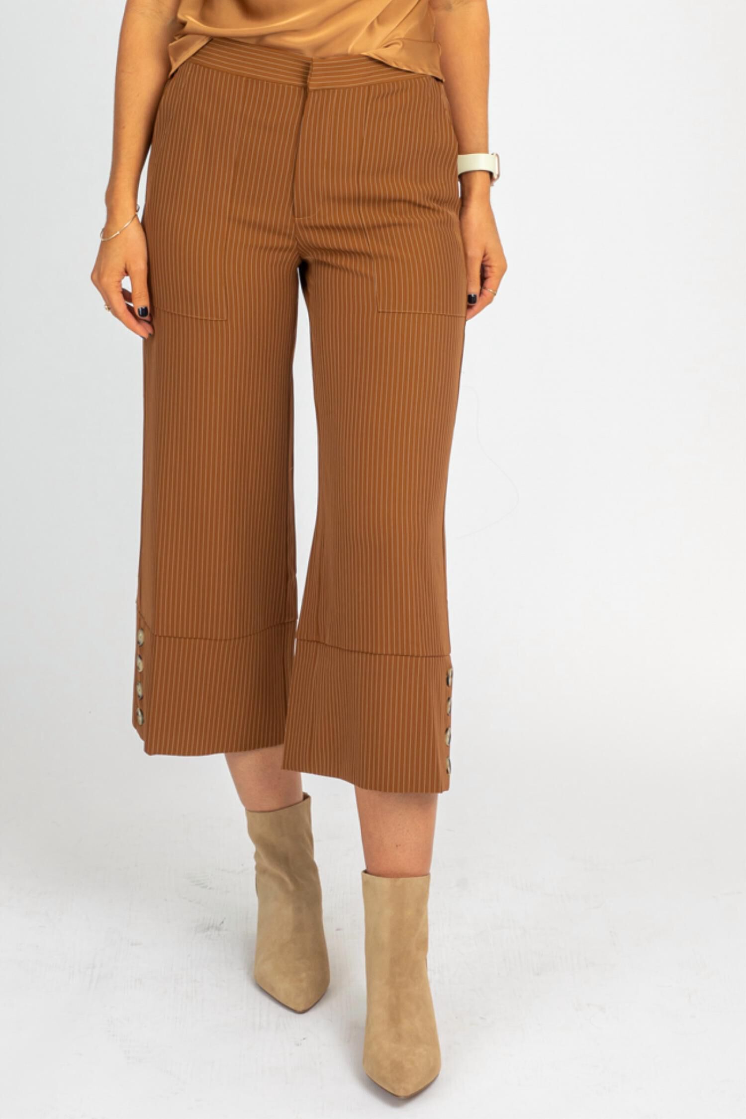Camel Pinstripe Wide Leg Trousers, Brown / Brown, alternate image number 1