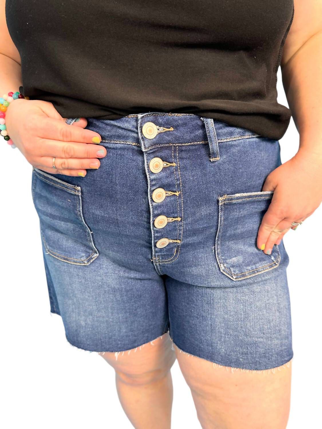 Denim Button Fly Shorts, Medium Wash / Medium Wash, alternate image number 4