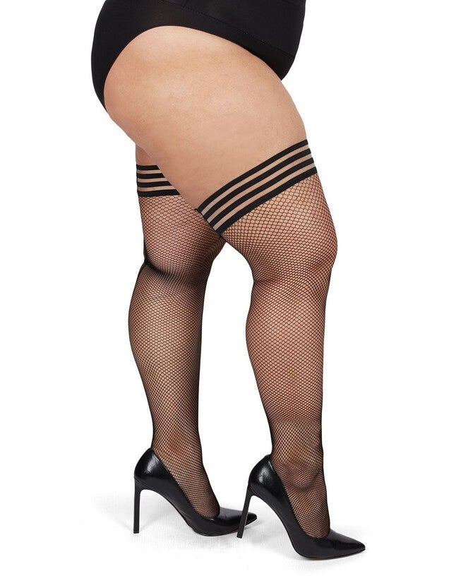 Plus Size Curvy Backseam Fishnet Thigh High Stocking, , alternate image number 4