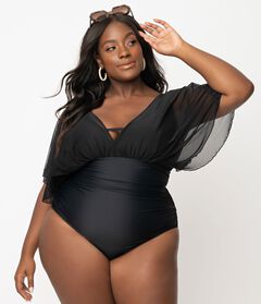 Unique Vintage Black Mesh Sleeved Torrey Swimsuit