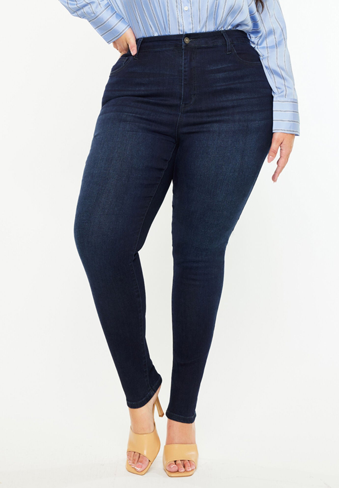 Bluebird Essentials High Rise Super Skinny Jeans (Plus Size), Dark Blue / Dark Wash, alternate image number 1