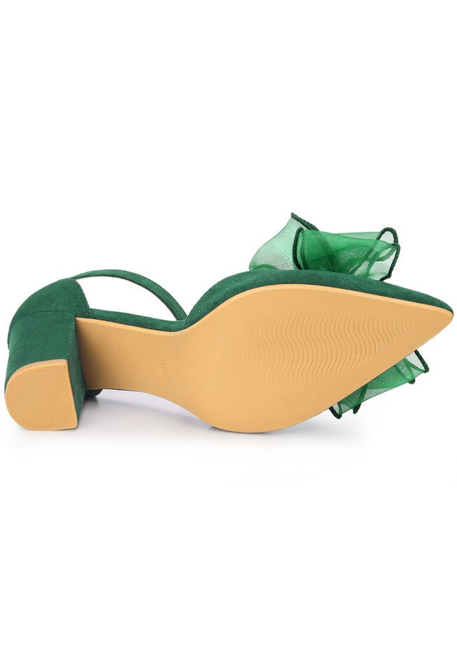 Bow Heels Closed Toe Chunky Heel Pumps, Green / Hunter Green, alternate image number 3