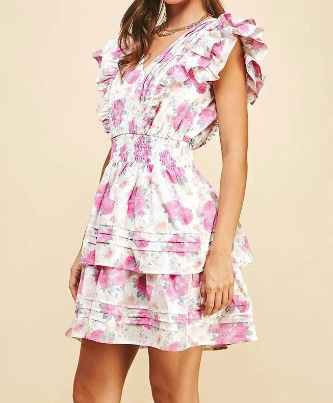 WAFA FLORAL PRINT MINI DRESS IN MULTI, Multi / White, alternate image number null