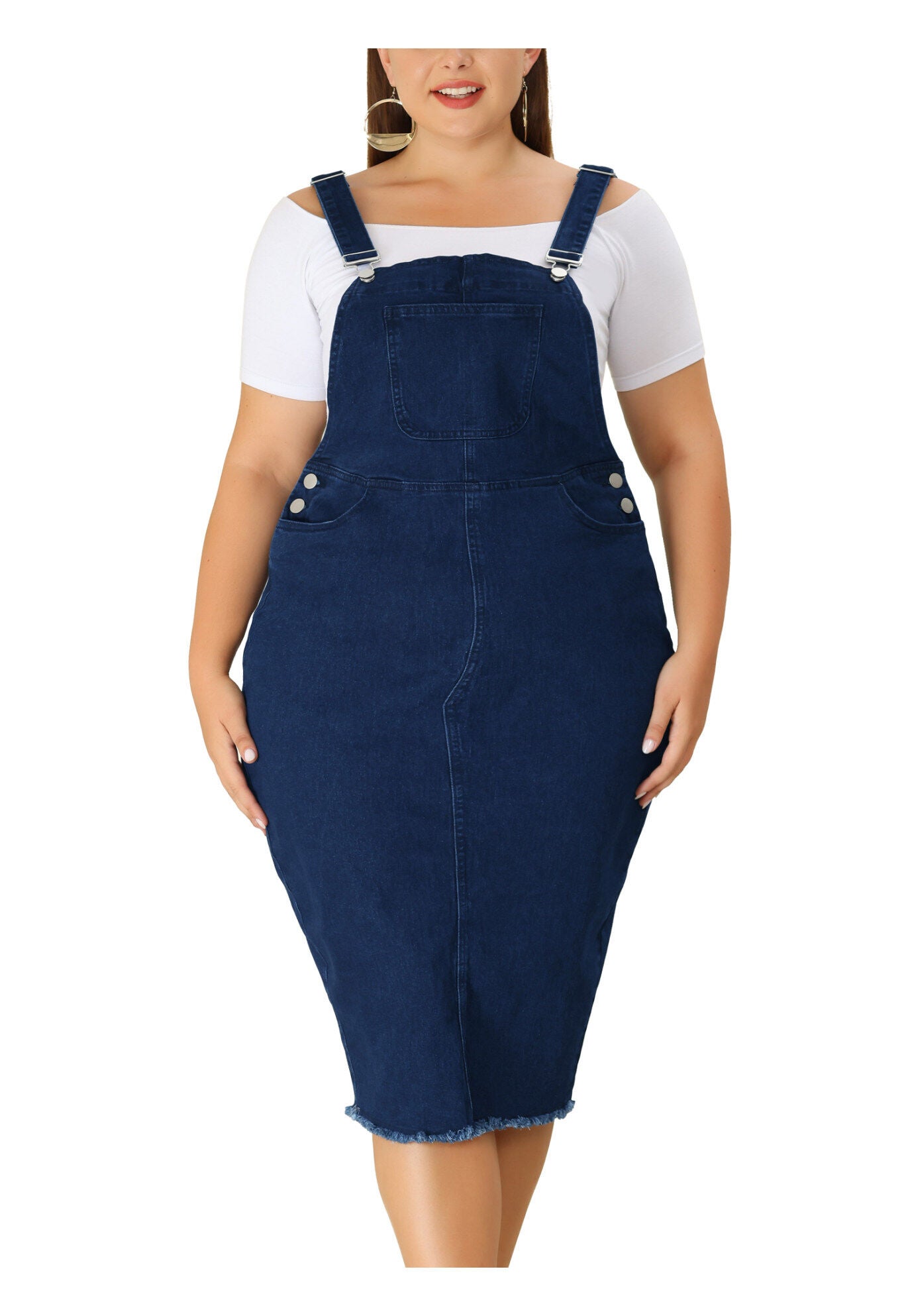 ADJUSTABLE STRAP BACK SLIT DISTRESSED DENIM OVERALL DRESS, Black Blue / Navy, alternate image number 2