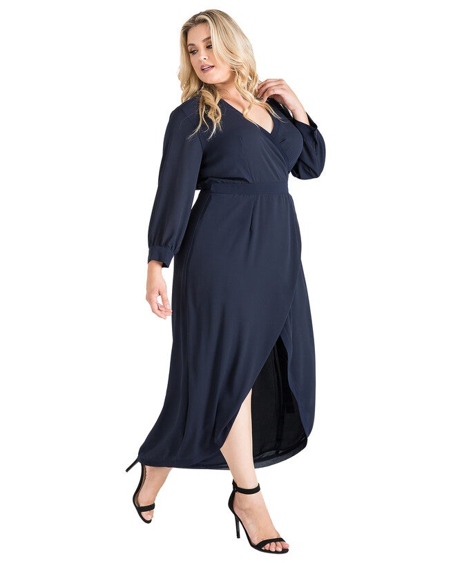 Plus Size Elle Print Tulip High Low Chiffon Wrap Dress, Blue / Azure Blue, alternate image number 4