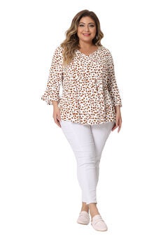 Polka Dots Blouse 3/4 Ruffle Sleeve Peplum Top