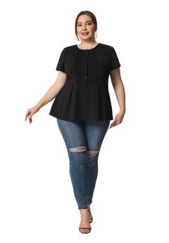 Round Neck Short Sleeve Shirt Blouse Peplum Top