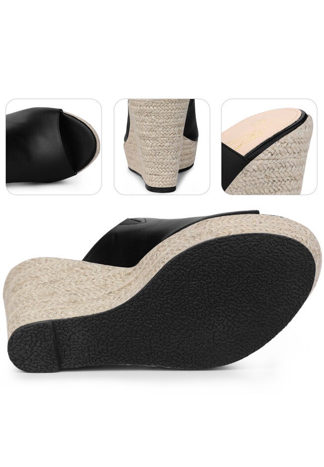 Open Toe Espadrille Wedge Heel Platform Slide Sandal, Black / Black, alternate image number 3