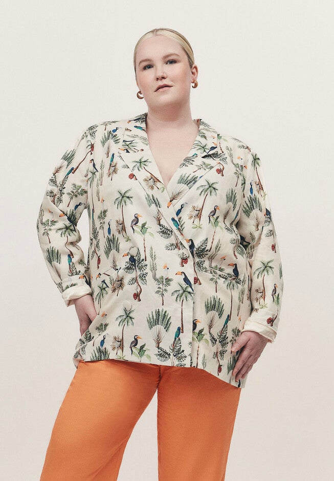 Tropics Printed Boyfriend Blazer, Cream Print / Cream, hi-res image number 0