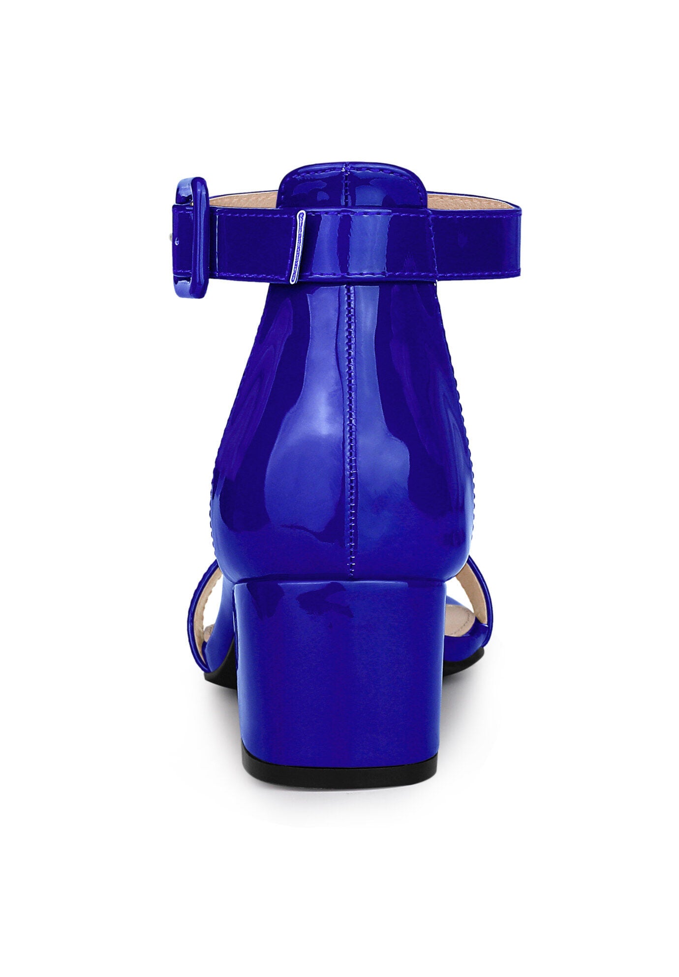 Open Toe Low Block Heel Ankle Strap Sandals, Royal Blue / Royal Blue, alternate image number 2