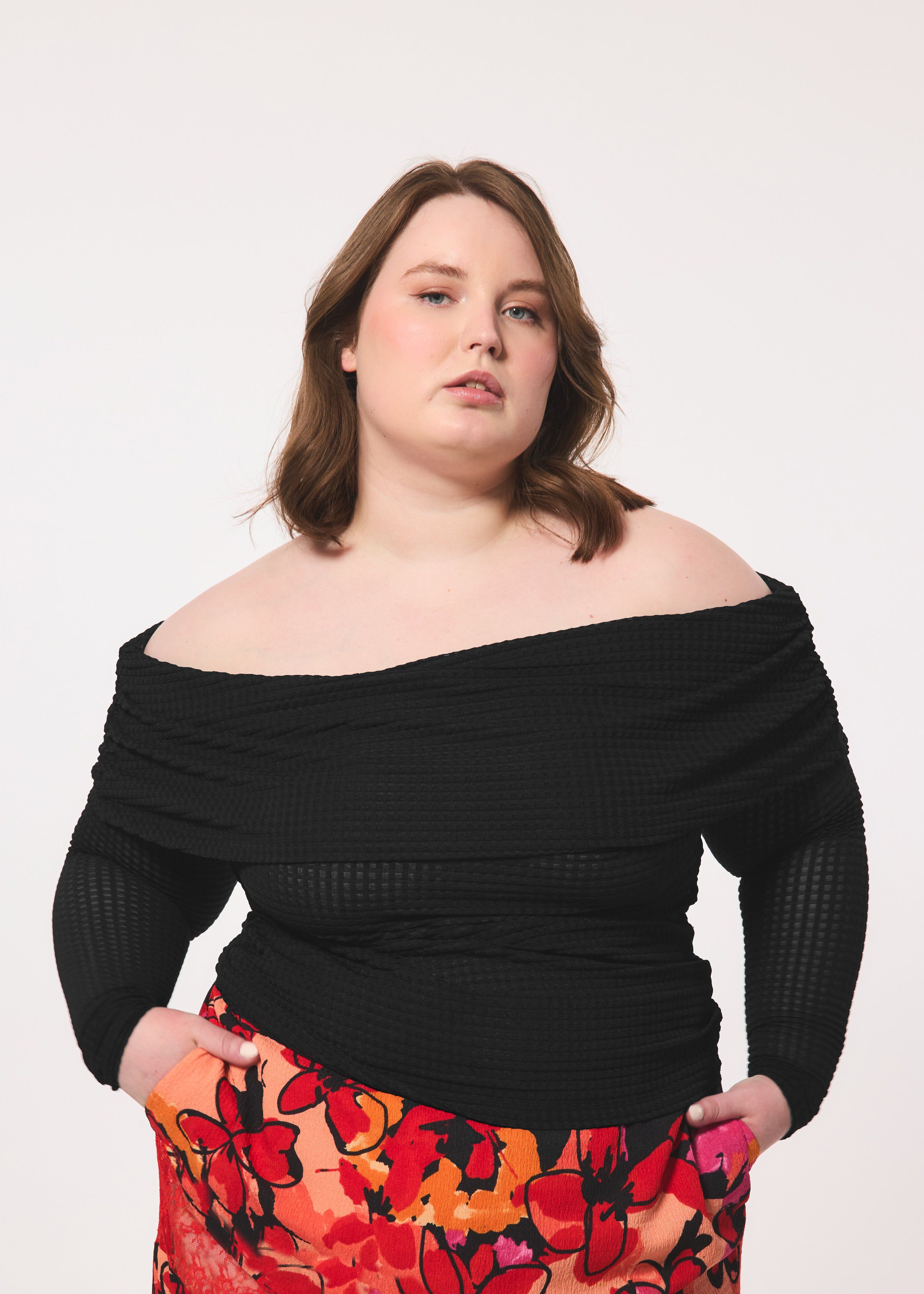 Geometric Knit Cowl Neck Top, BLACK / Black, hi-res image number 0