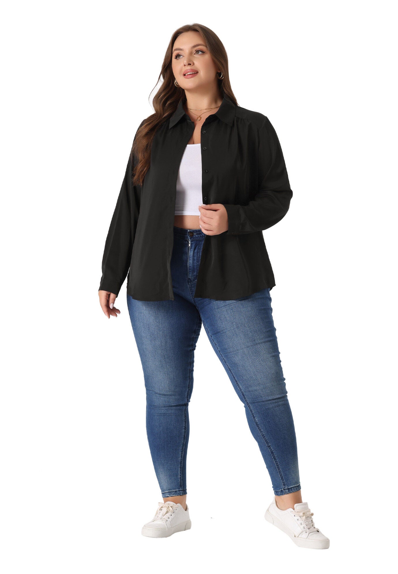 Button Down Long Sleeve Classic Shirt, Black / Black, hi-res image number 0