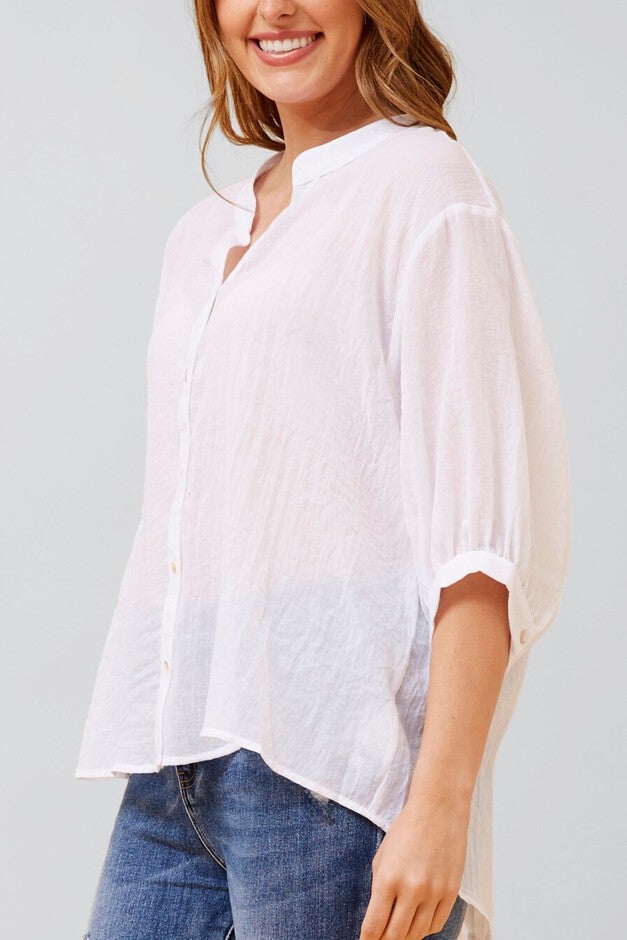 Roxanne Oversized Semi-Sheer Shirt Blouse Solid, White / White, alternate image number null