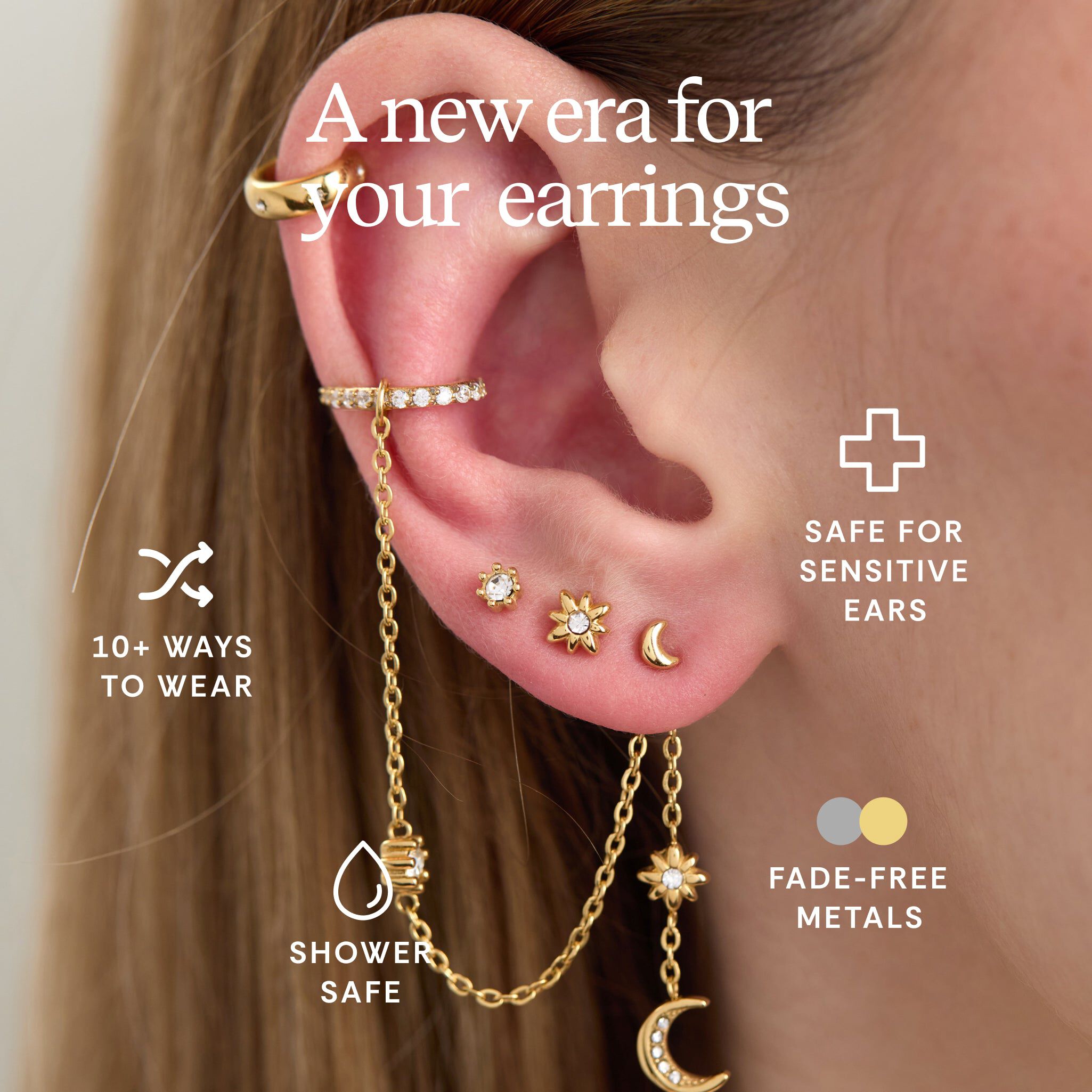 Love & Luck Stackable 9 Piece Earring Set, Gold / Gold, alternate image number 1