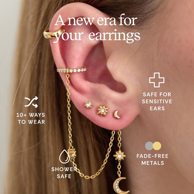 Love & Luck Stackable 9 Piece Earring Set, Gold / Gold, alternate image number 1