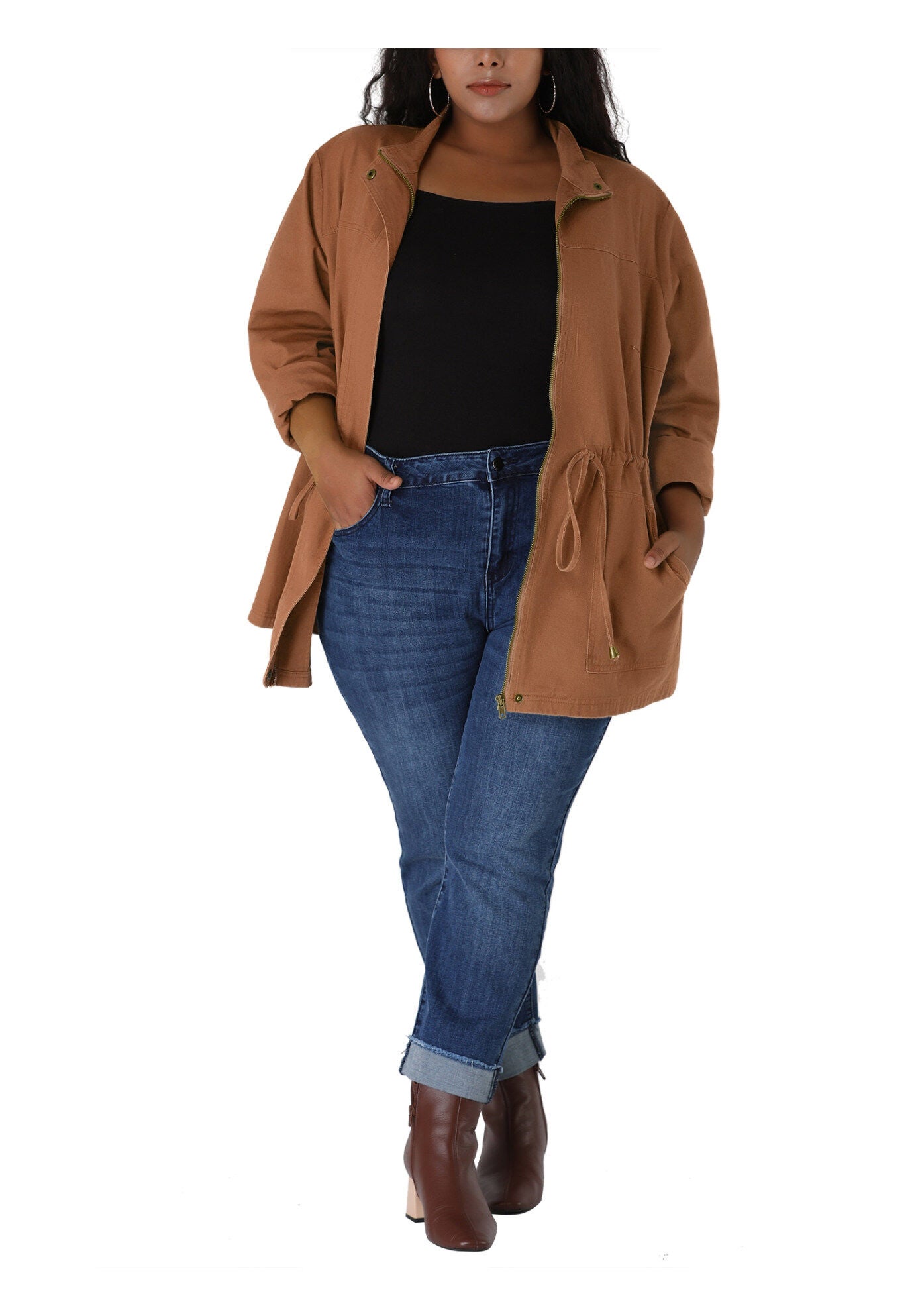 LIGHTWEIGHT ANORAK DRAWSTRING UTILITY JACKET, Brick Red / Red, alternate image number 1