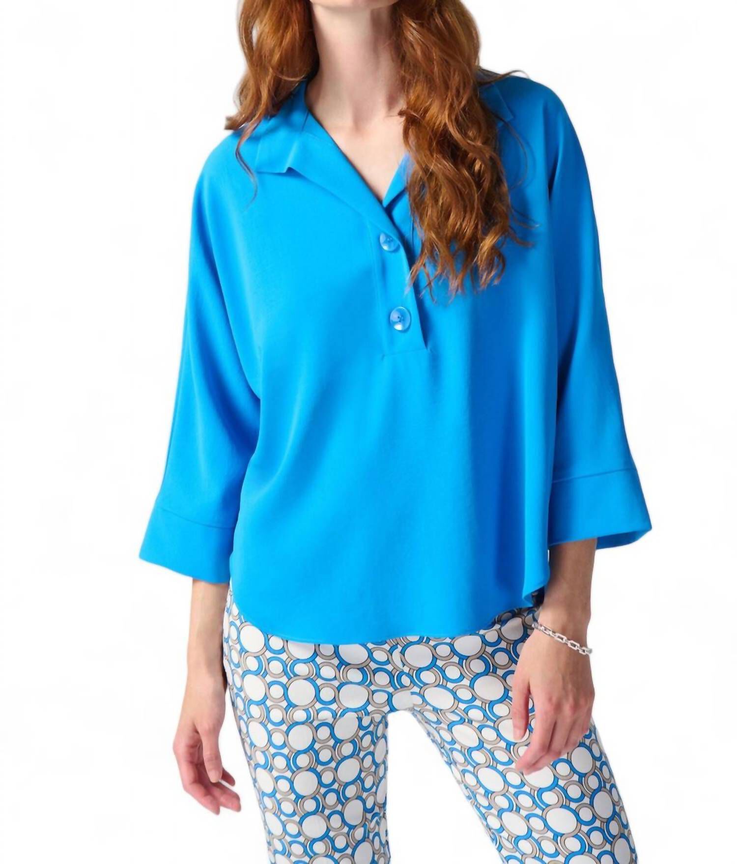 OVERSIZED HENLEY TOP, French Blue / Azure Blue, hi-res image number 0