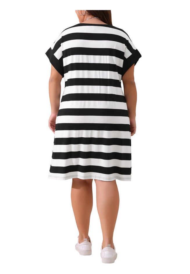 Summer Short Sleeve Striped Casual T Shirt Dress, Black / Black, alternate image number null