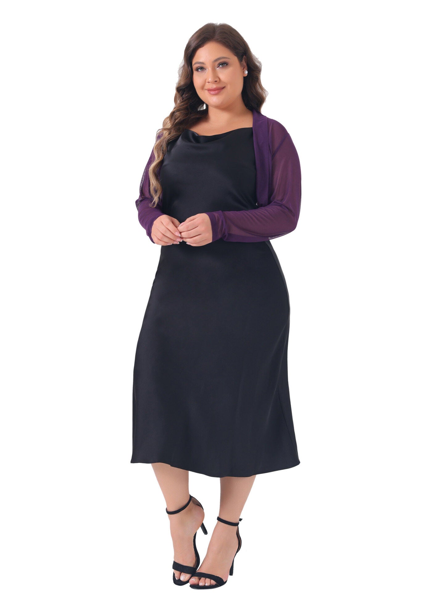 LONG SLEEVE SHEER BOLERO SHRUG MESH CROP CARDIGAN, Purple / Purple, hi-res image number 0