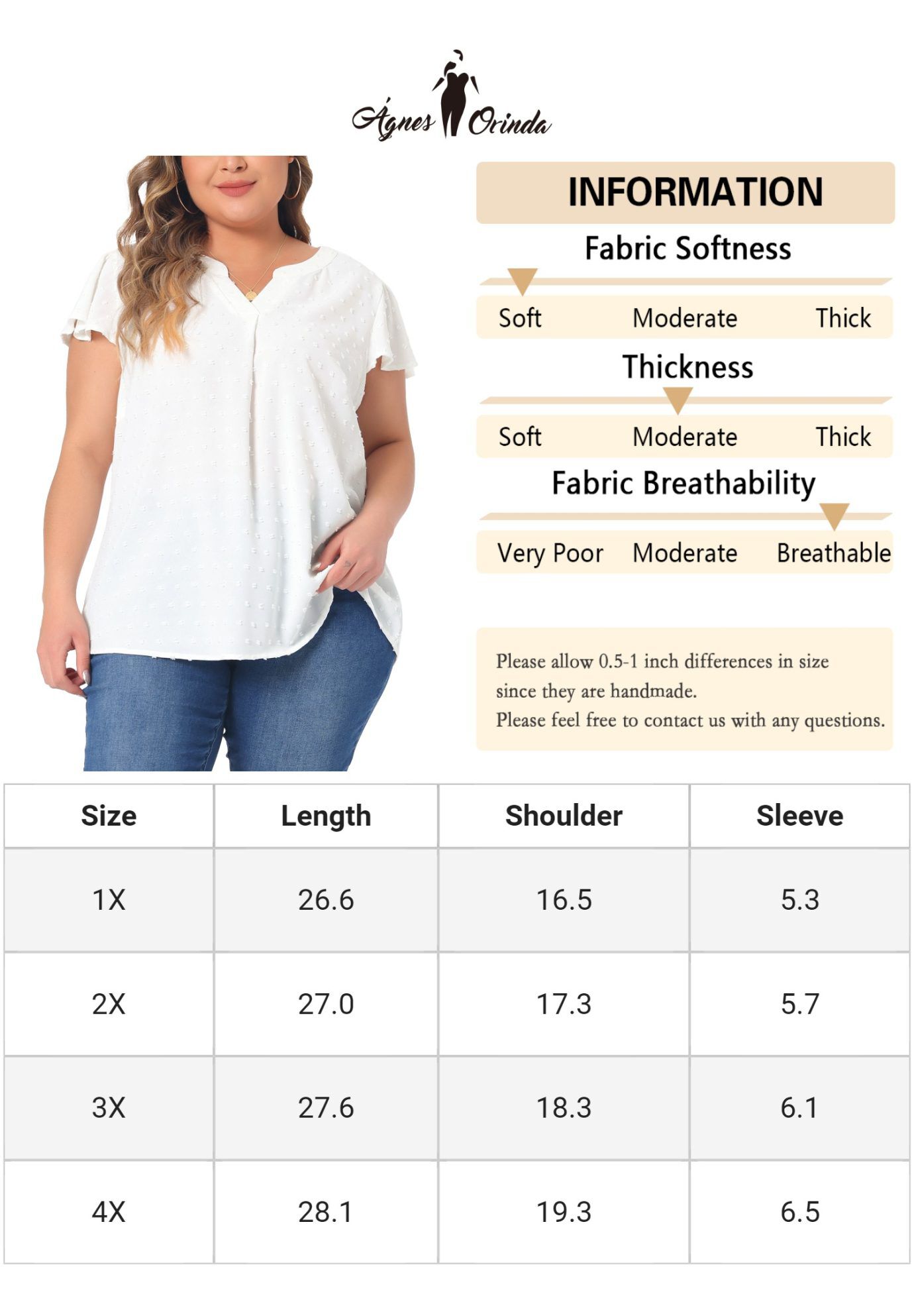 Swiss Dots Notched Neck Ruffle Sleeve Blouse, White / White, alternate image number 4