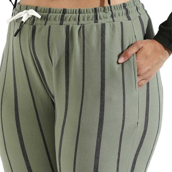 Women Olive Striped Active & Evening Trackpant, , alternate image number null