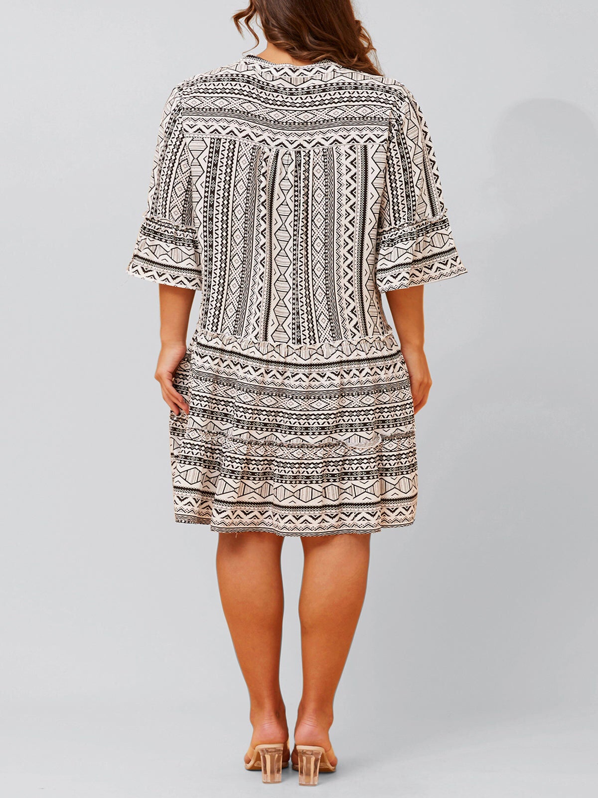 Louise Dress Geo Aztec Print V-Neck, Black / Black, alternate image number 2