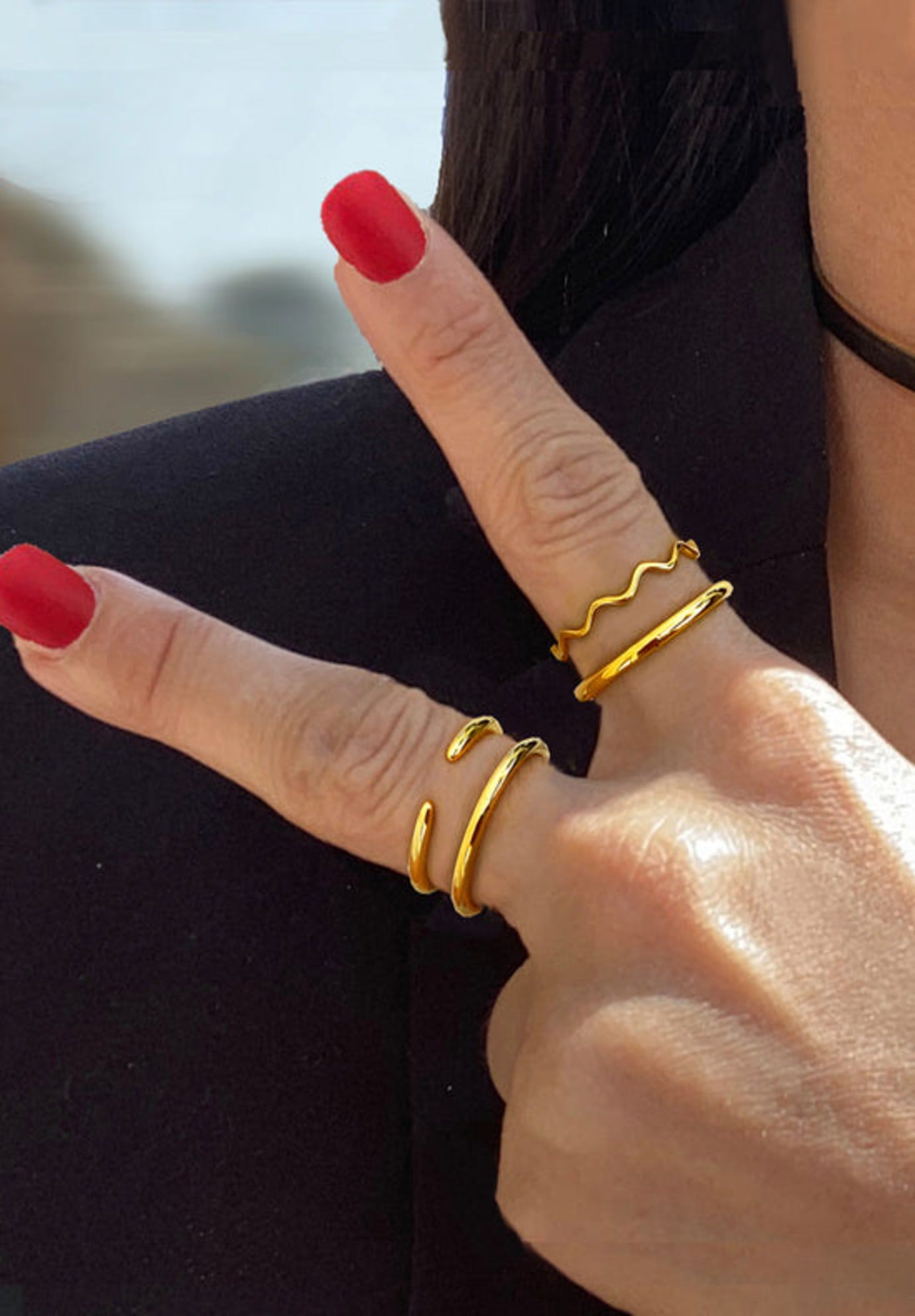 RAMEN NOODLE Thin Wavy Stacking Ring, Gold / Gold, alternate image number 2