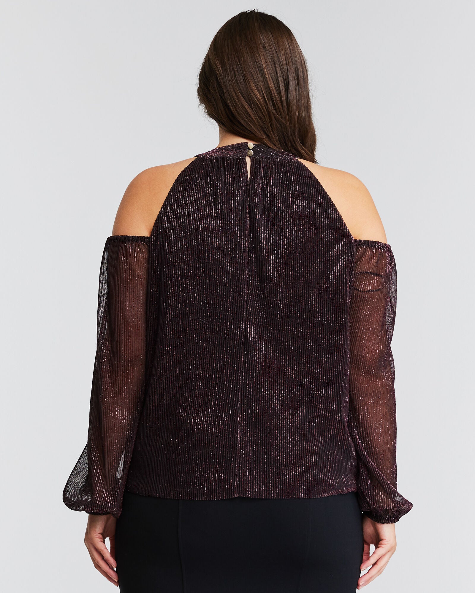 Pink Metallic Cold Shoulder Top, , alternate image number 8