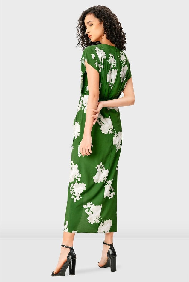 Dolman Sleeve Floral Print Crepe Faux Wrap Dress, , alternate image number 8