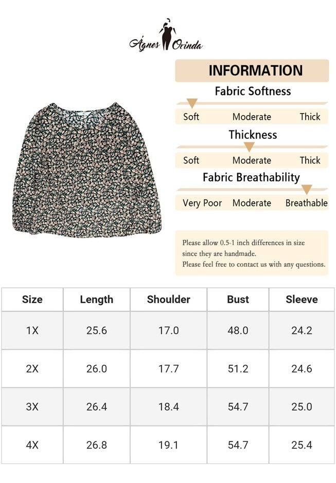 Long Sleeve Floral Print Casual Shirt Blouse Top, Black Beige / Beige, alternate image number 4