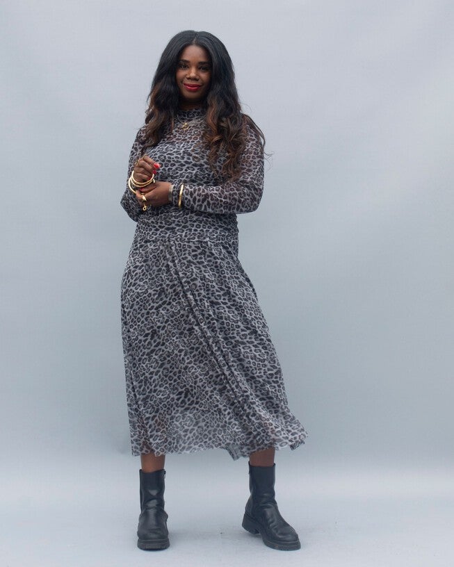 Mesh Snow Leopard 2 Piece Dress Set, Snow Leopard / Cool Gray, alternate image number null