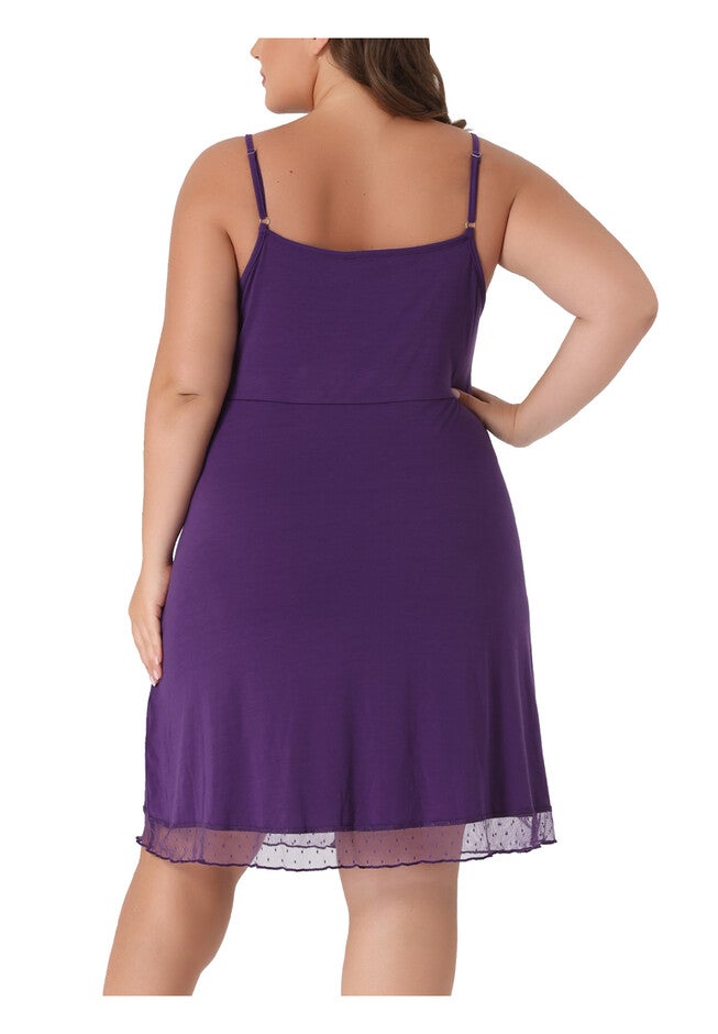 MESH CHEMISE V NECK SLEEPWEAR NIGHTDRESS, Purple / Purple, alternate image number 3