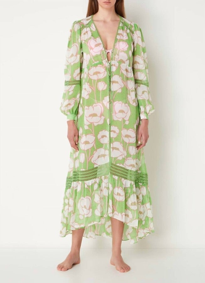 ELISIA FLORAL MAXI COVER UP IN GREEN, Green / Sage Green, hi-res image number 0