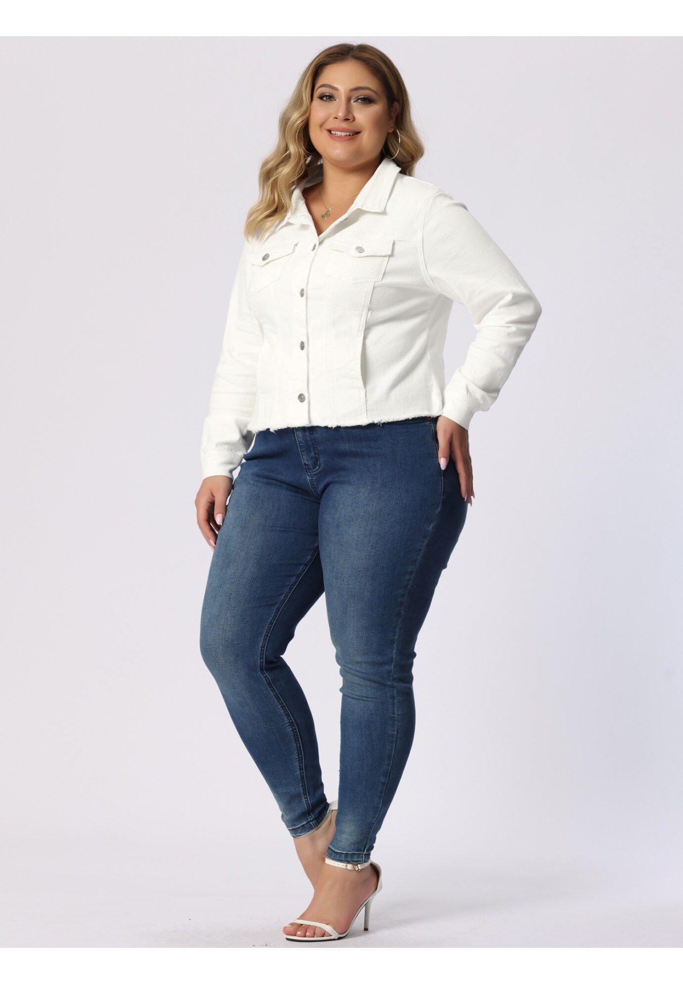 WASHED FRONT FRAYED DENIM JACKET, White / White, hi-res image number 0