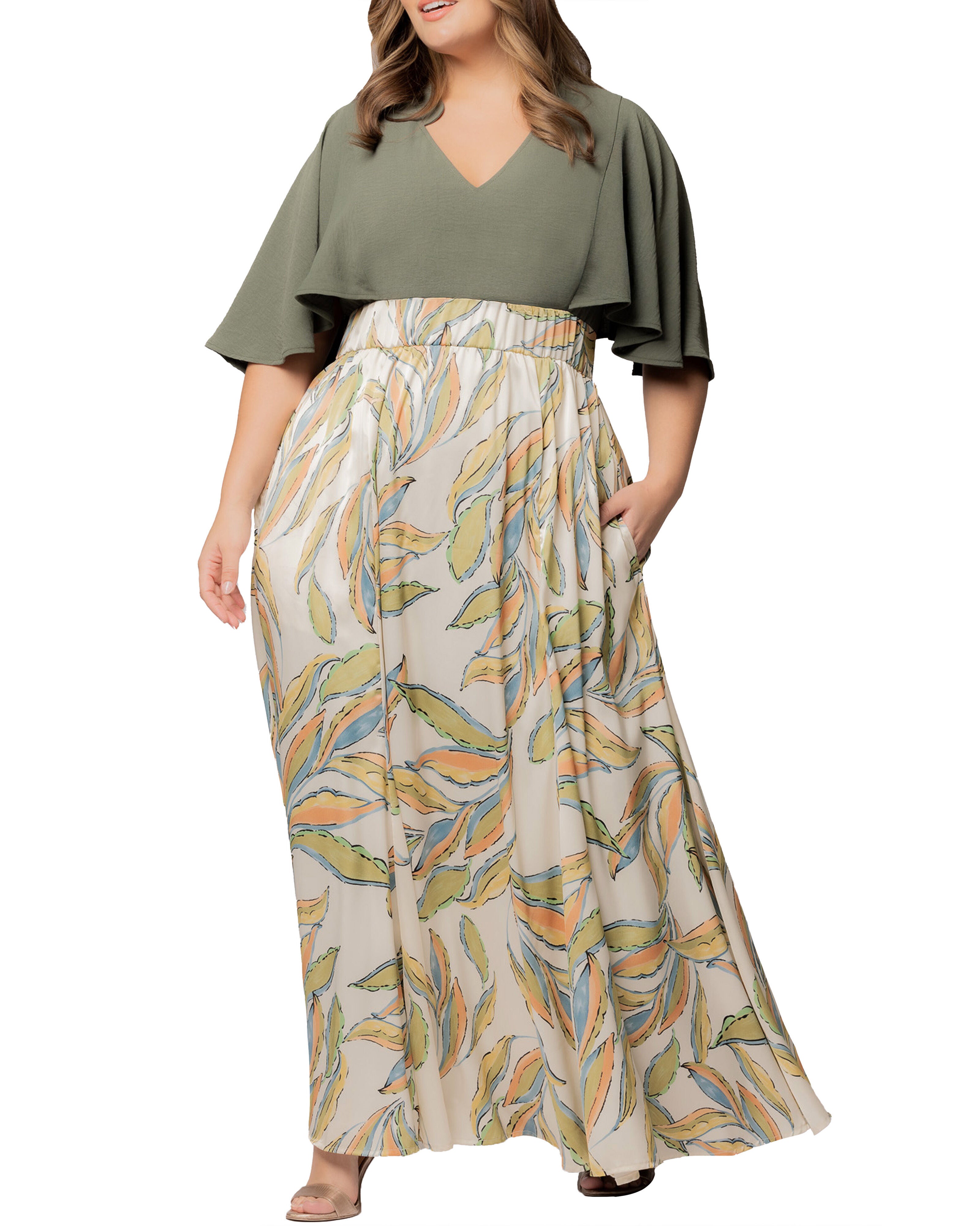 Avisa A-Line Evening Gown, ARTFUL LEAVES / Beige, hi-res image number 0