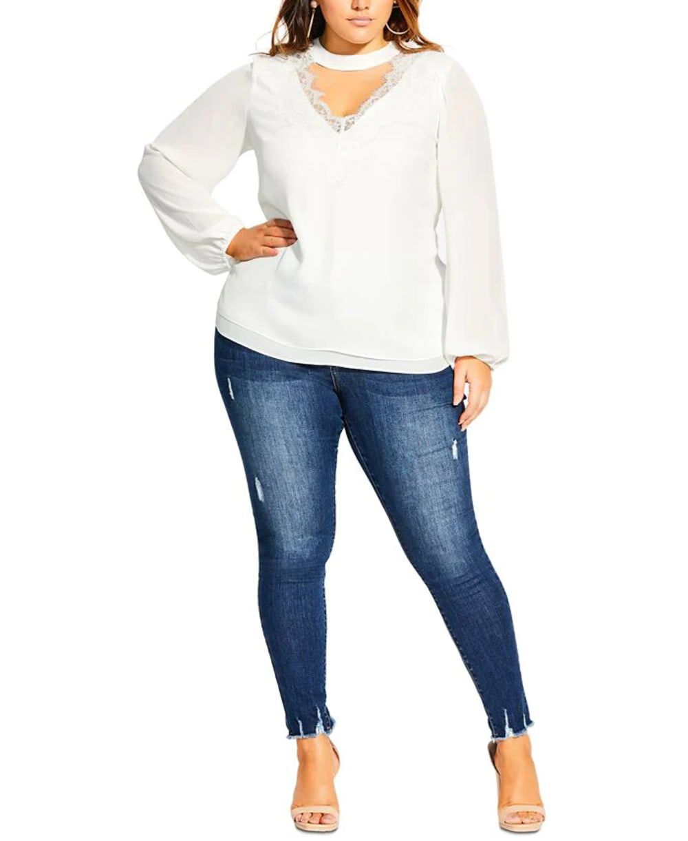 City Chic Women's Trendy Plus Embrace Lace Top White Size S, White / White, hi-res image number 0