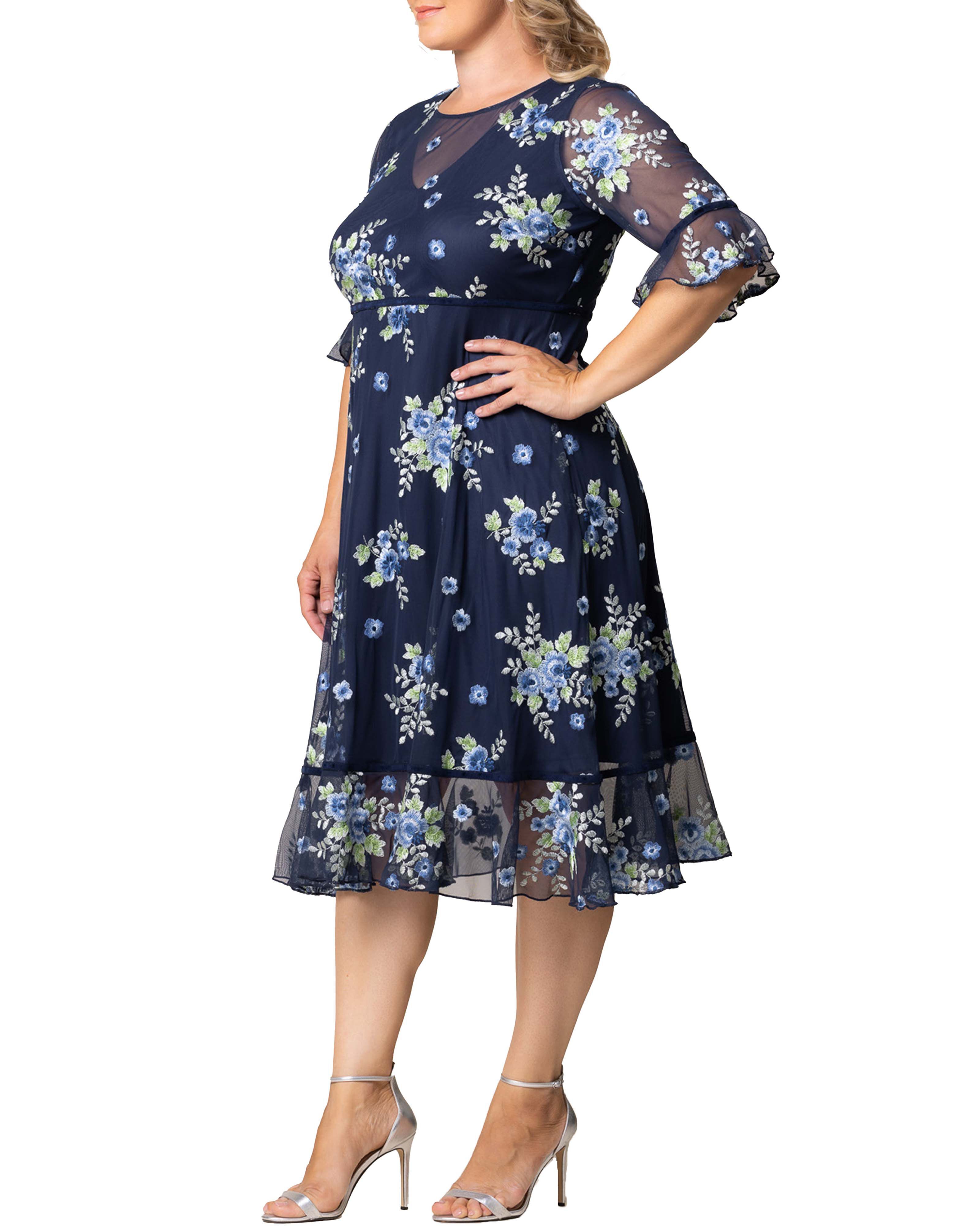 Wildflower Embroidered Dress, GLISTENING BLUE BLOOMS / Navy, alternate image number 3