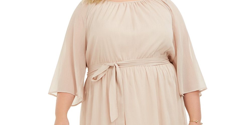 City Studios Women's Plus Size Trendy Tie-Waist Metallic Dress Gold Size 2X, Yellow / Yellow, alternate image number 1