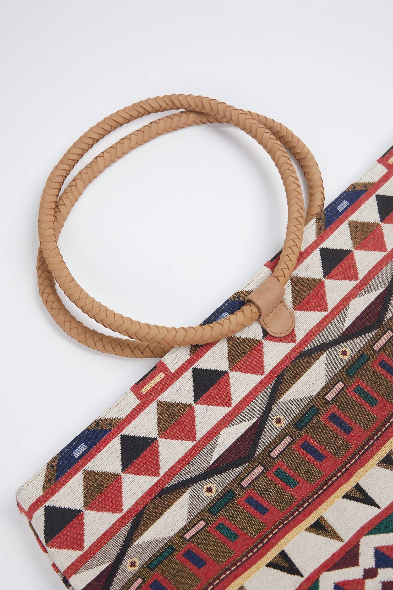 Tulum Handloom Leather Tote in Red, , alternate image number 3