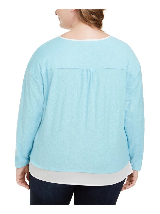 Tommy Hilfiger Women's Plus Knit Contrast Trim Top Blue Size 2X, , alternate image number 2