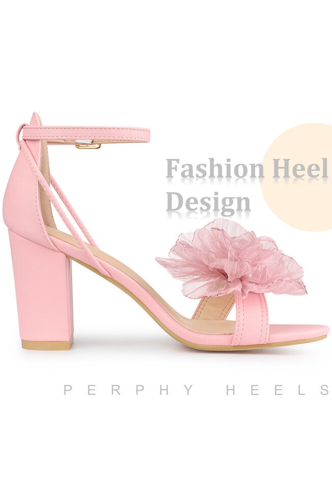 Floral Open Toe Block High Heel Sandals, Light Pink / Pink, hi-res image number null